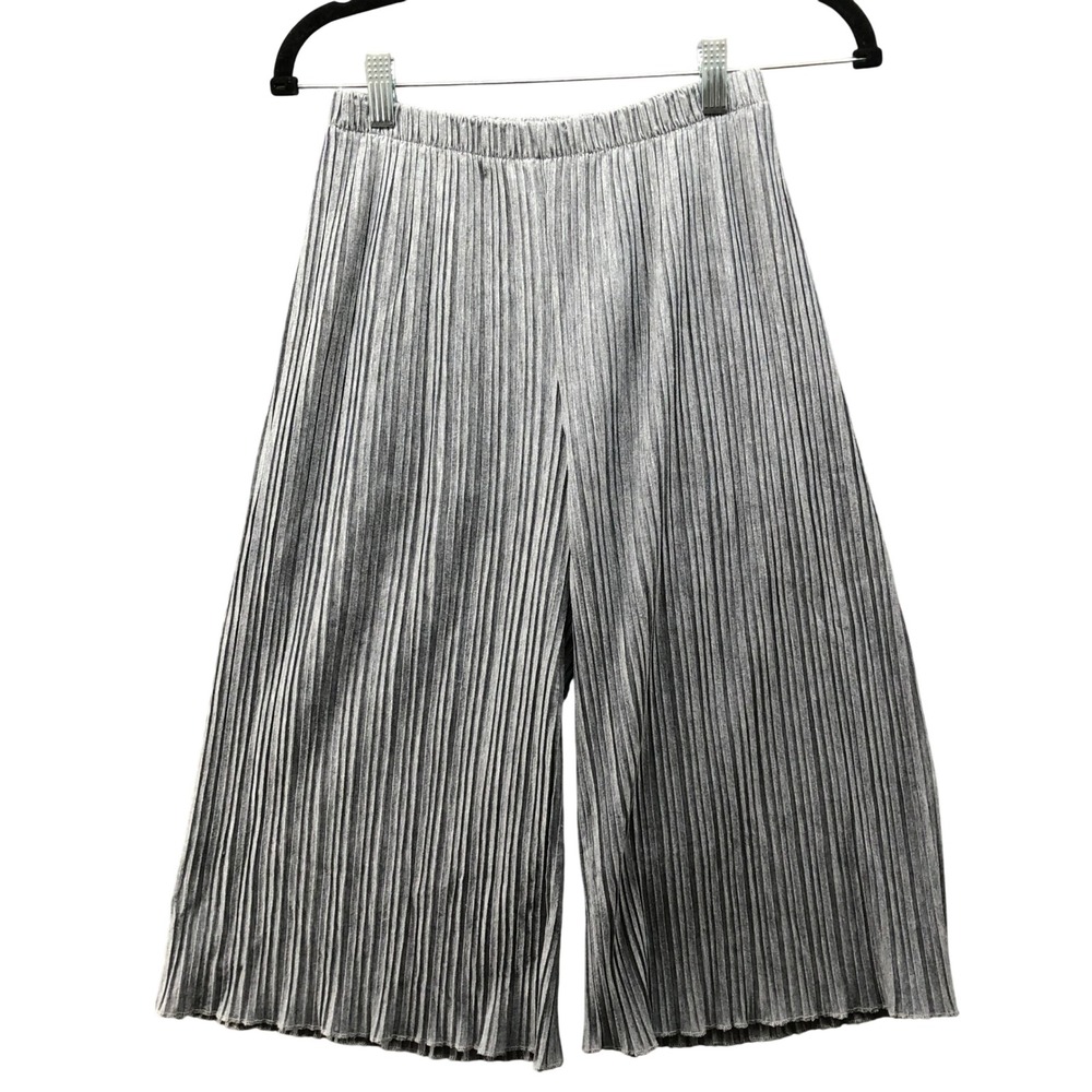 Zara Girls Size 10 Cropped Wide Leg Knit Pants‎ Accordion Pleats Gray Pull On